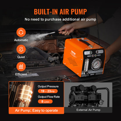 Rookmachine Auto – Lekdetector – Lekkagetester – Smoke Leak Detector – Rookgenerator Voertuig – Ingebouwde Luchtpomp 8L/min – Digitale Drukmeter & Flowmeter – Oranje Zwart