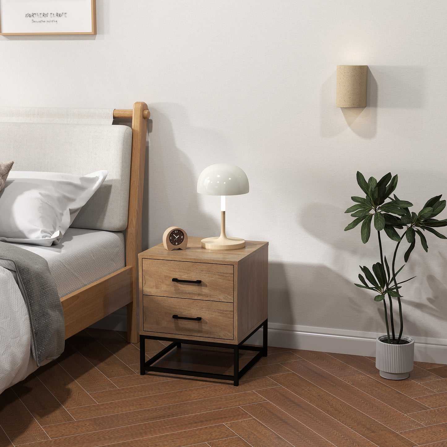 Nachtkastje – Bedkastje – Bijzettafeltje – Opbergkastje – Woonkamerkastje – Industrieel Design – Set van 2 Met 2 Lades – MDF Houtlook 40x39,5x48 cm