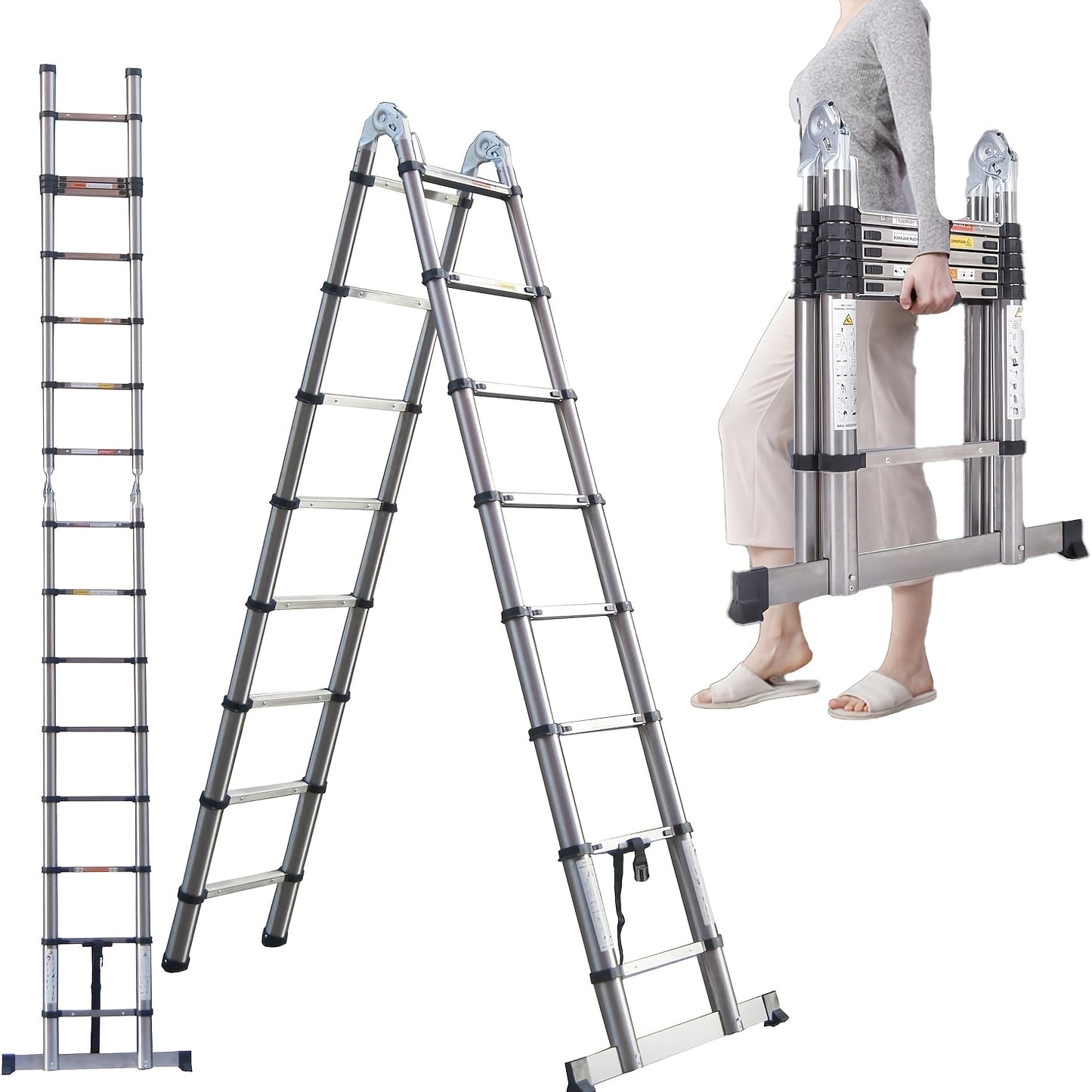 Telescopische Ladder – Inklapbare Ladder – Uitschuifbare Ladder – A-Frame Ladder – Vouwladder – 5 Meter Hoogte – Roestvrij Staal