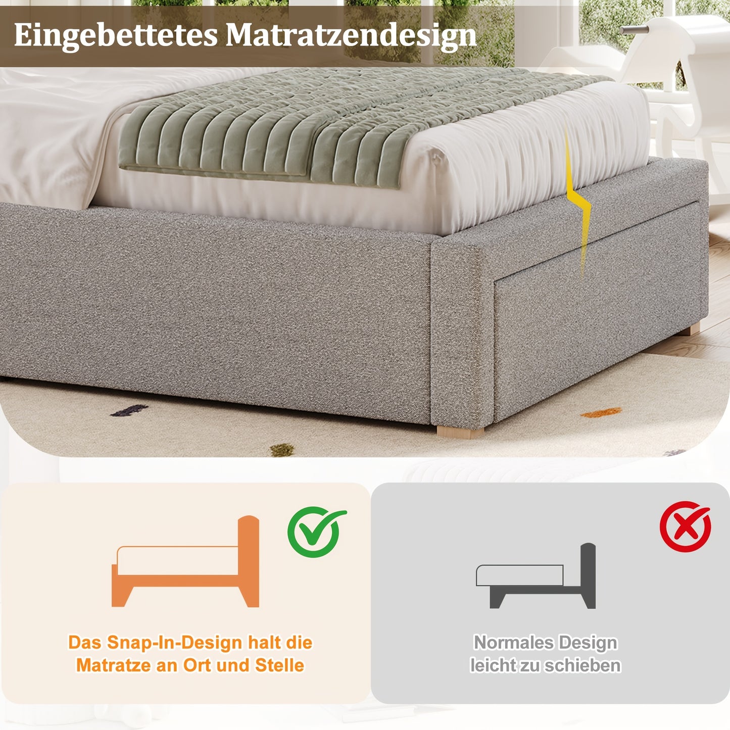 Bedframe – Tweepersoonsbed – Gestoffeerd Bed – Platformbed – Slaapkamermeubel – Zacht Chenille – Stevige Duurzame Constructie – Eenvoudige Montage