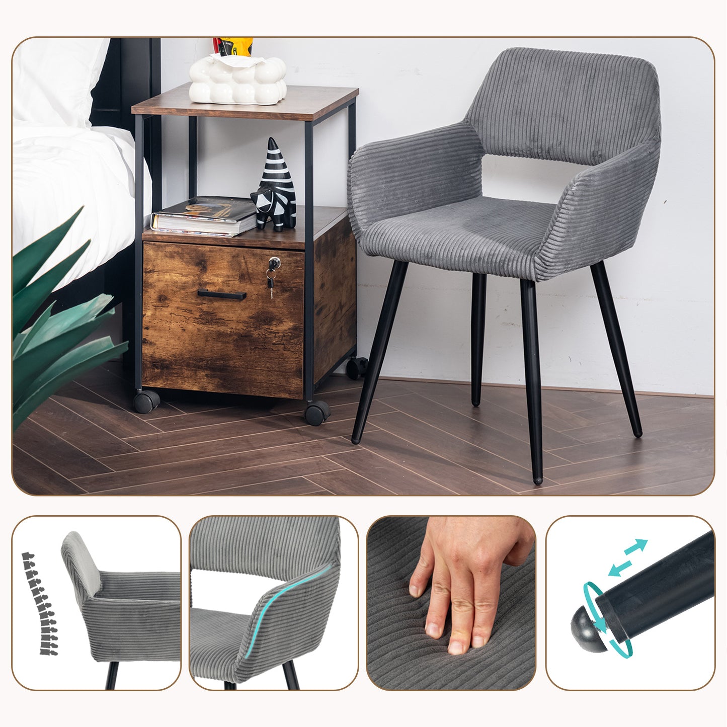 Eetkamerstoel – Stoel – Kuipstoel – Zitstoel – Dining Chair – Scandinavisch Design – Fluwelen Bekleding – Metalen Poten – Donkergrijs – 56x56x78 cm