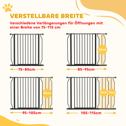 Veiligheidshekje Huisdier – Hondenhekje – Traphekje – Puppy Barrière – Verstelbaar Hek – Zwart – Stalen Frame – Klemmontage – 75-115x76 cm
