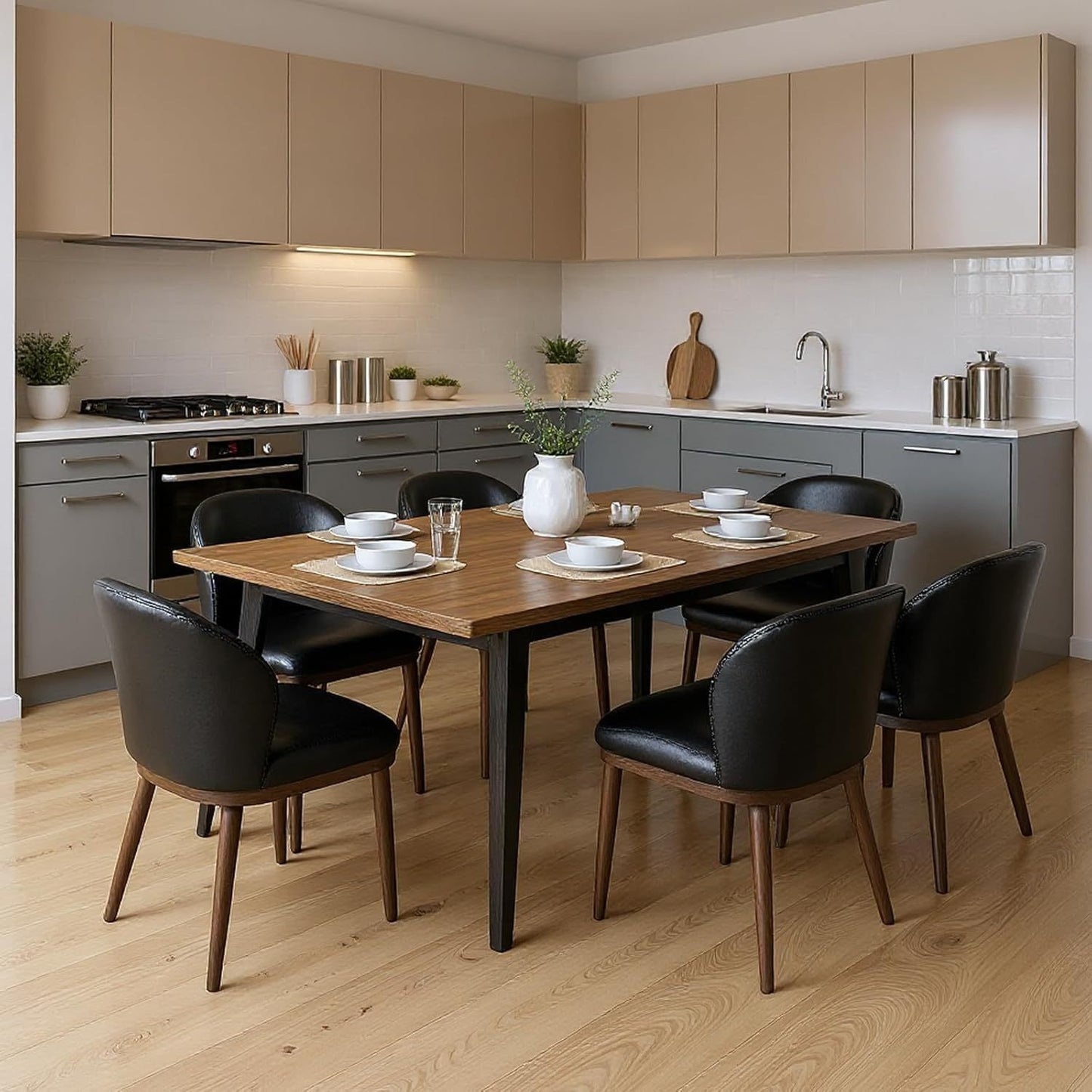 Eetkamerstoelen – Stoelen – Kuipstoelen – Keukenstoelen – Restaurantstoelen – Set van 6 – Ergonomische Rugleuning – Houten Poten 120 kg Draagkracht