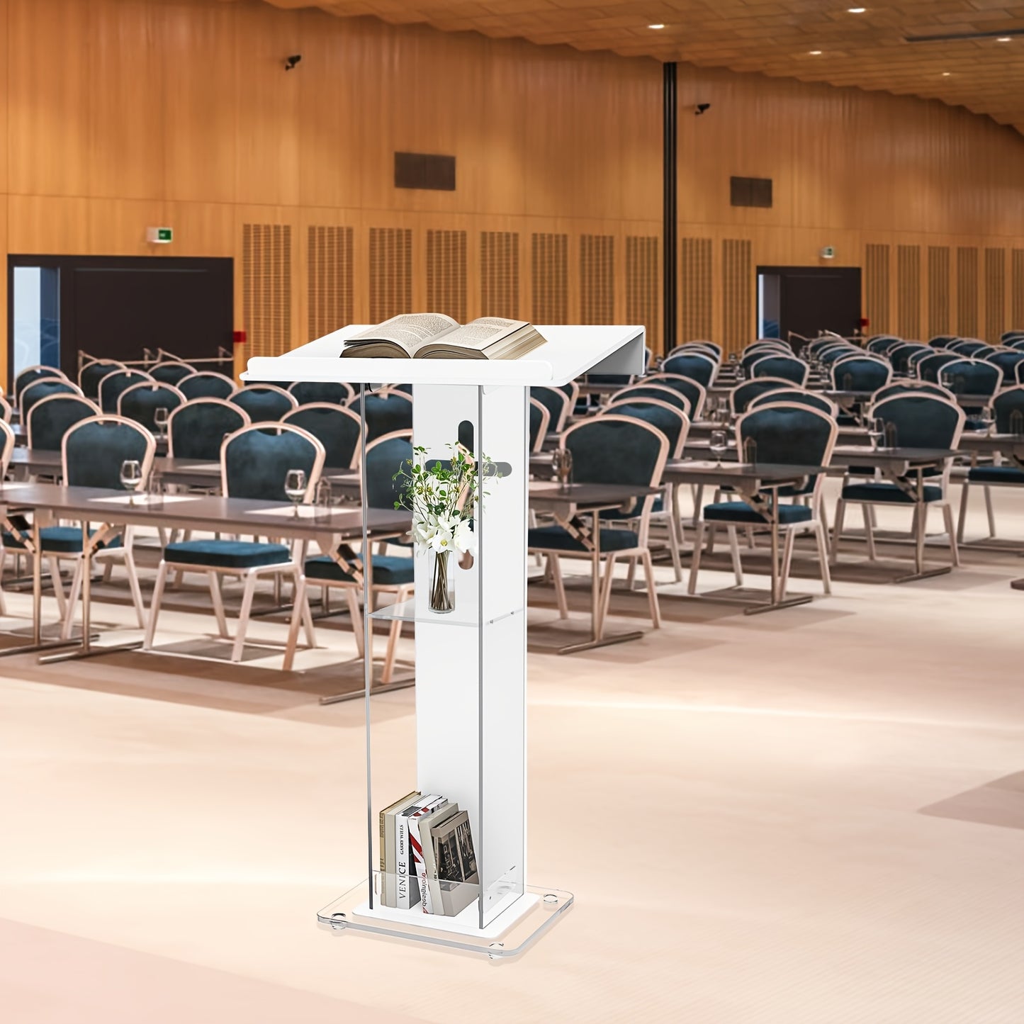Spreekgestoelte – Podium – Lessenaar – Katheder – Presentatiestand – Acryl 10mm Dikte – Versterkte IJzeren Basis – Schuin Werkblad 60x40 cm