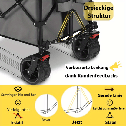 Vouwkruiwagen – Opvouwbare Handkar – Inklapbare Kruiwagen – Tuinwagen – Transportkar – 200 kg Draagvermogen – Extra Brede 17x10 cm All-Terrain Banden – Zwart – Metaal