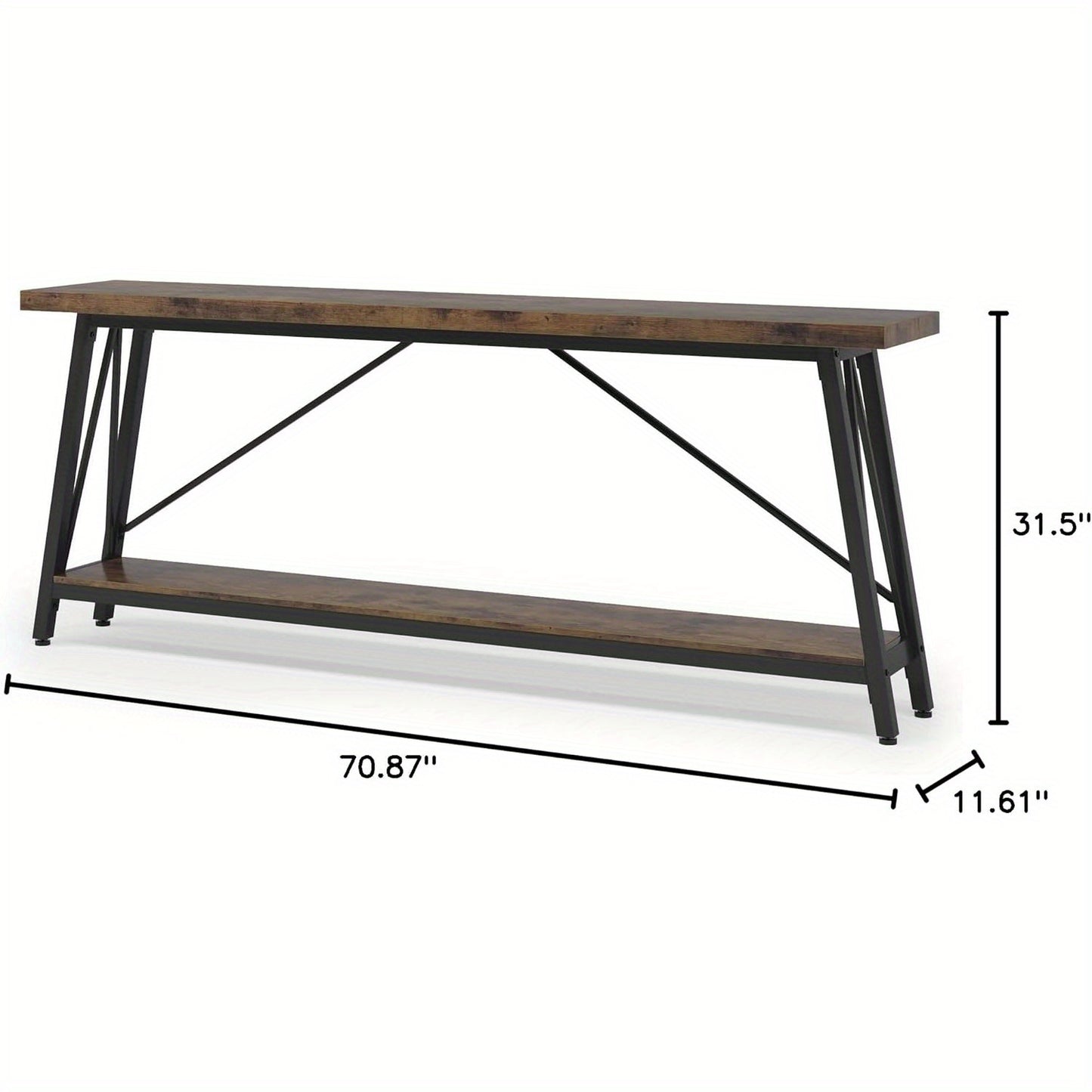 Sofa Tafel – Bijzettafel – Sidetable – Console Tafel – Haltafel – Extra Lang 180 cm – Industrieel Rustiek Bruin – Metalen Frame & Houten Blad – Ruimtebesparend Ontwerp