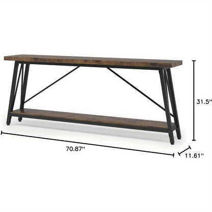 Sofa Tafel – Bijzettafel – Sidetable – Console Tafel – Haltafel – Extra Lang 180 cm – Industrieel Rustiek Bruin – Metalen Frame & Houten Blad – Ruimtebesparend Ontwerp
