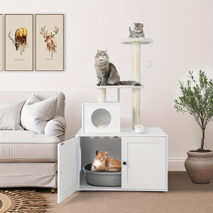 Krabpaal – Krabboom – Kattenboom – Kattenhuis – Kattenmeubel – Incl. Speelbal – 132 cm Hoog – Wit Houten Design