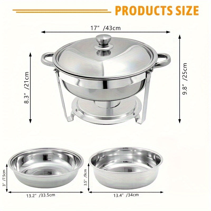 Chafing Dish – Buffetwarmer – Warmhoudschaal – Warmhoudplaat – Bain Marie – 6-delige RVS Set – 5 Qt Inhoud – Werkt Zonder Stroom