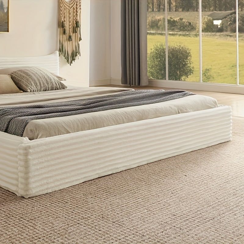 Tweepersoonsbed – Dubbelbed – Bedframe – Slaapbank – Logeerbed – Donkergrijs – Chenille Hoofdbord – Stevig Houten Frame