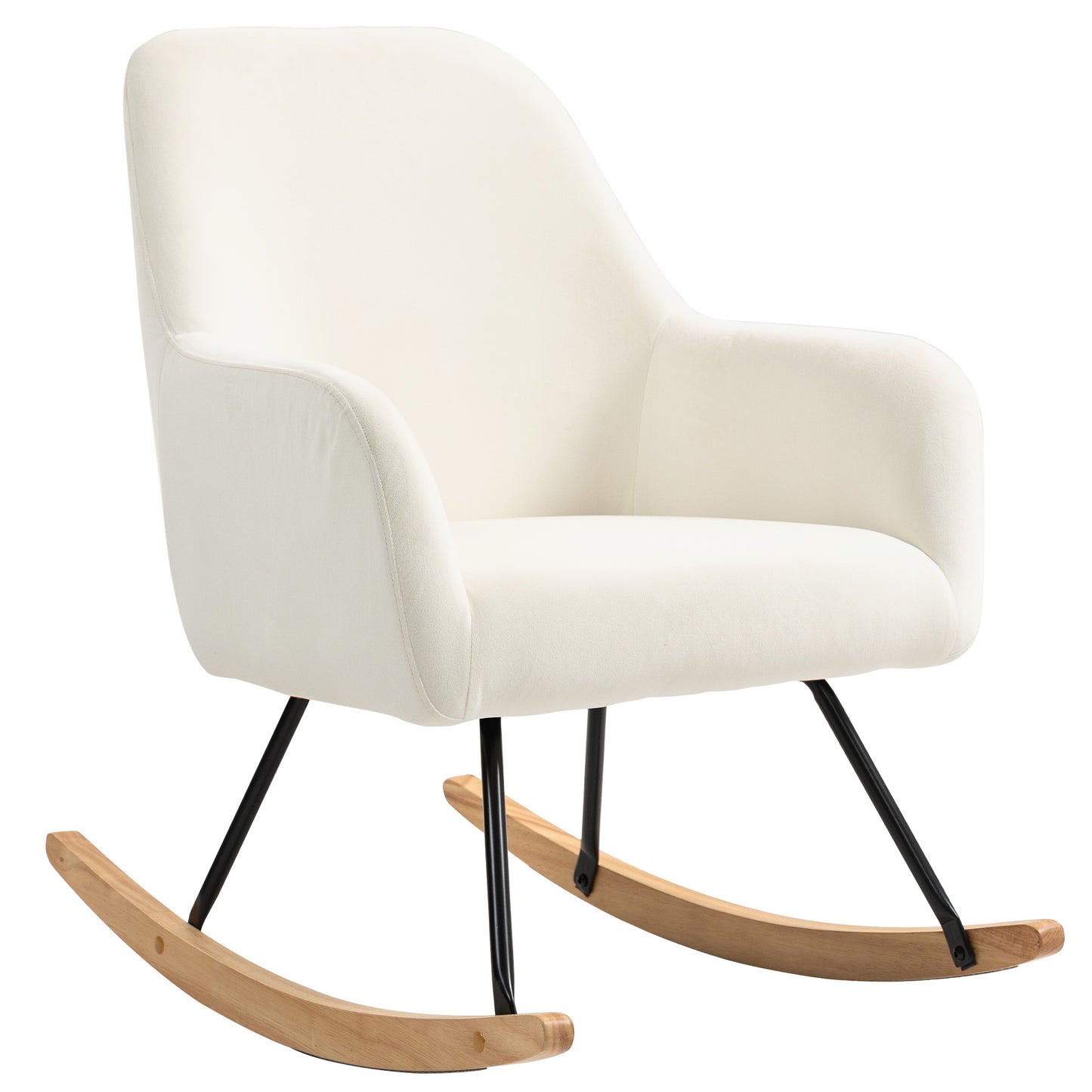 Schommelstoel – Schommelstoel Met Bekleding – Wiegstoel – Relaxstoel – Lounge Stoel – Creme Wit – Zachte Velvet Bekleding – Brede Ergonomische Rugleuning