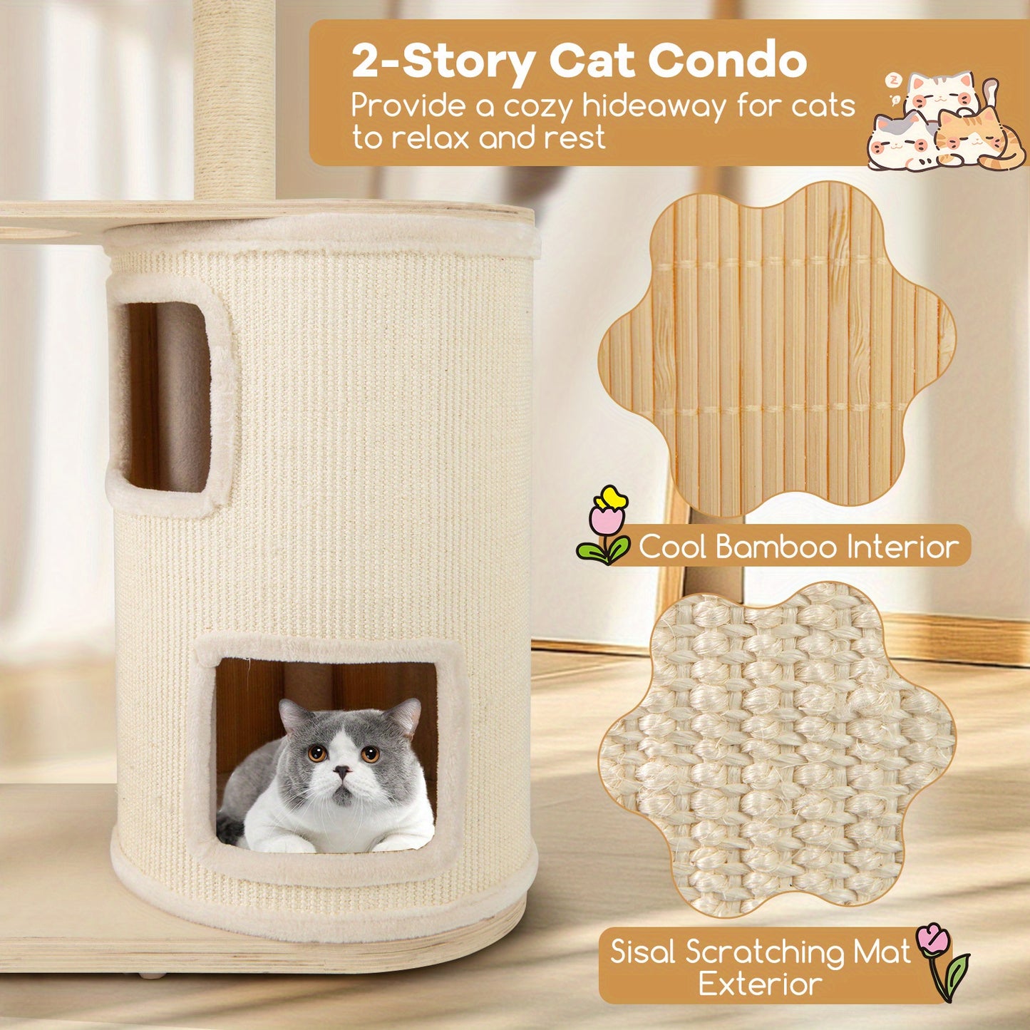Krabpaal Kat – Kattenboom – Klimmeubel Kat – Kattenhuis – Kattenmeubel – 152 cm Hoog – Sisal Krabpalen & Wasbare Kussens – Houten Constructie – Multi-level Speeltoestel