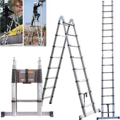 Telescopische Ladder – Uitschuiflader – Vouwladder – A-Frame Ladder – Multitrap – Roestvrij Staal – 5 Meter Hoogte – Draagvermogen 150 kg