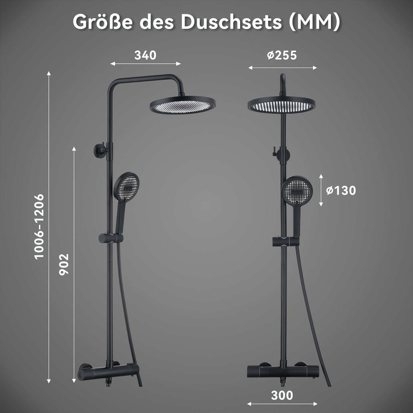 Thermostaatkraan – Douchekraan – Doucheset – Thermostatische Douche – Badkraan – Mat Zwart – 25 cm Hoofddouche – Constante Watertemperatuur