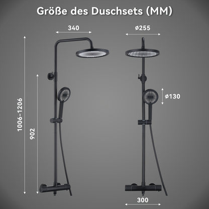 Thermostaatkraan – Douchekraan – Doucheset – Thermostatische Douche – Badkraan – Mat Zwart – 25 cm Hoofddouche – Constante Watertemperatuur