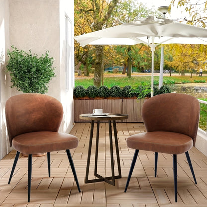 Eetkamerstoelen – Stoelen – Kuipstoelen – Keukenstoelen – Zwarte metalen poten – Kunstleer – Ergonomisch – Foamzitting – Set van 2 – Bruin