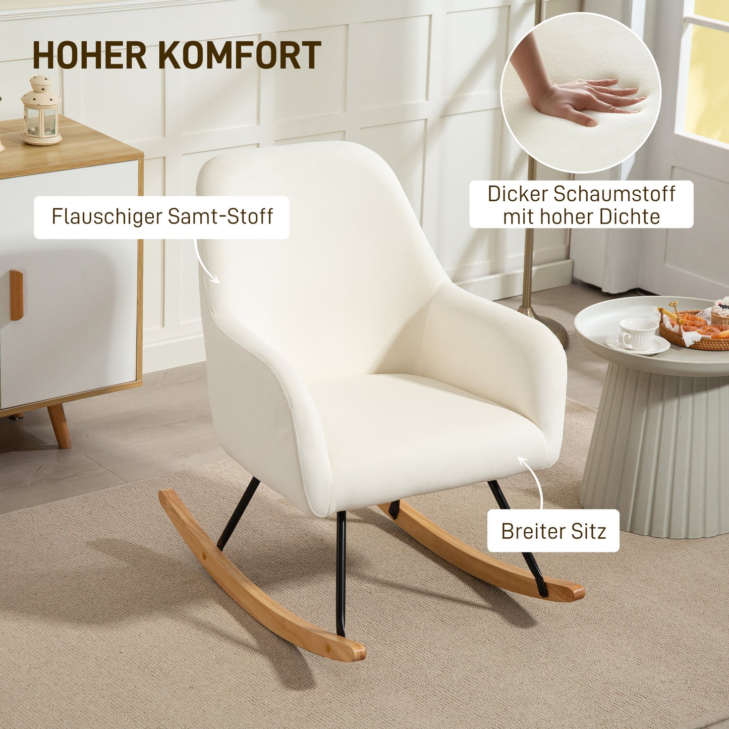 Draaistoel – Draaifauteuil – Bureaustoel – Relaxstoel – Kuipstoel – Zacht Fluweel – 8 cm Comfortabele Padding – Brede Rugleuning – Crème Wit