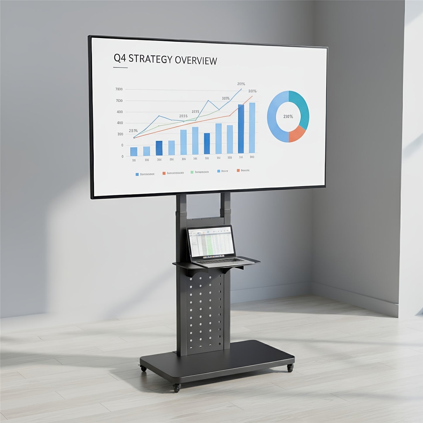 Mobiele TV-standaard – Verrijdbare TV-standaard – TV Trolley – Verstelbare TV-houder – VESA TV-meubel – Geschikt voor 32-65 inch – Zwart Staal – Verstelbare Hoogte 110-160 cm – Wielen met Remmen – Draagkracht 49,9 kg