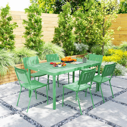 Tuinset – Tuinmeubel – Buitenmeubilair – Bistroset – Eettafelset – Groen – 7-delig – 150 cm Lattenblad – Roestvrij Gepoedercoat Staal