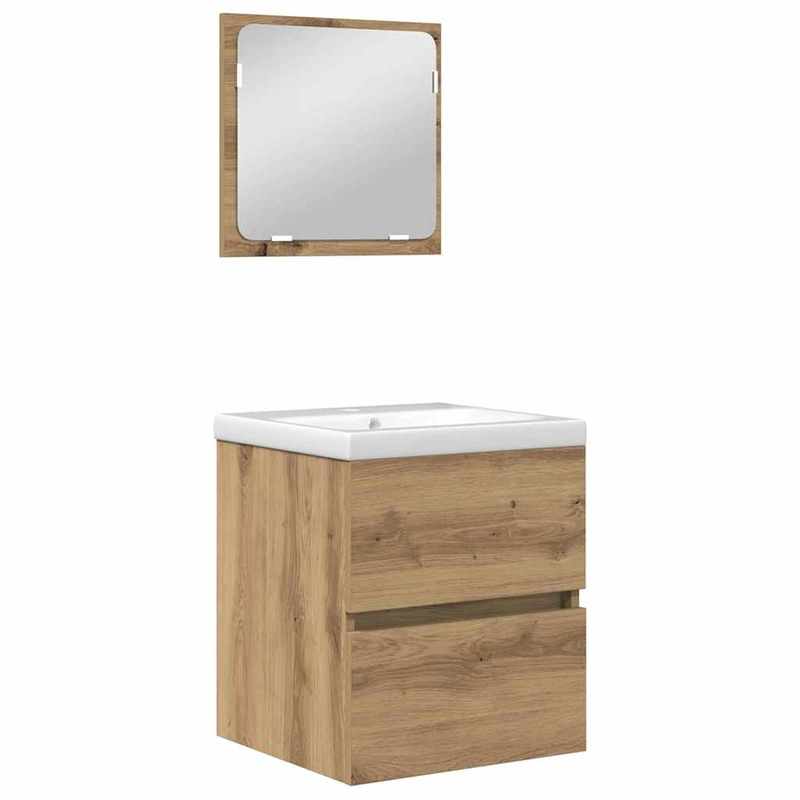 Badkamermeubel – Badmeubel – Wastafelmeubel – Badmeubelset – Spiegelkast – Modern Minimalistisch Design – Zwart Eiken & Wit – Ruimtebesparend & Duurzaam