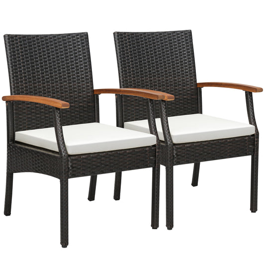 Buiten eethoek – Tuinset – Terrasmeubilair – Balkonset – Diningset – Acaciahouten tafel – Wicker rattan stoelen met armleuningen