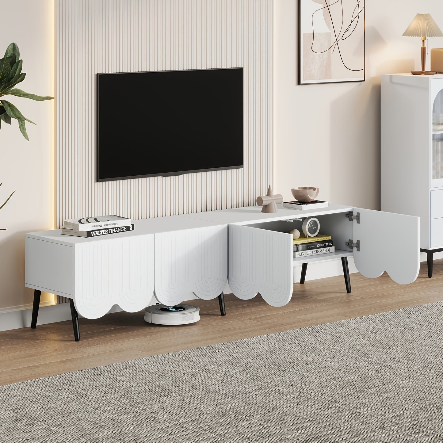 Tv Meubel – Tv Kast – TV Meubel Set – Televisiekast – Witte Moderne Tv Kast – 180x40x45 cm – Geschikt voor TV tot 80 inch – Dubbele Deuren met Kabelbeheer