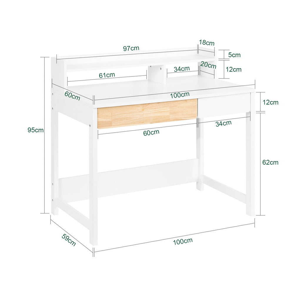 Bureau – Computerbureau – Studeertafel – Werktafel – Schrijftafel – Compact 100x59x95 cm – Met 1 Plank en 2 Lades