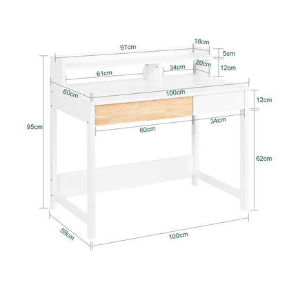 Bureau – Computerbureau – Studeertafel – Werktafel – Schrijftafel – Compact 100x59x95 cm – Met 1 Plank en 2 Lades