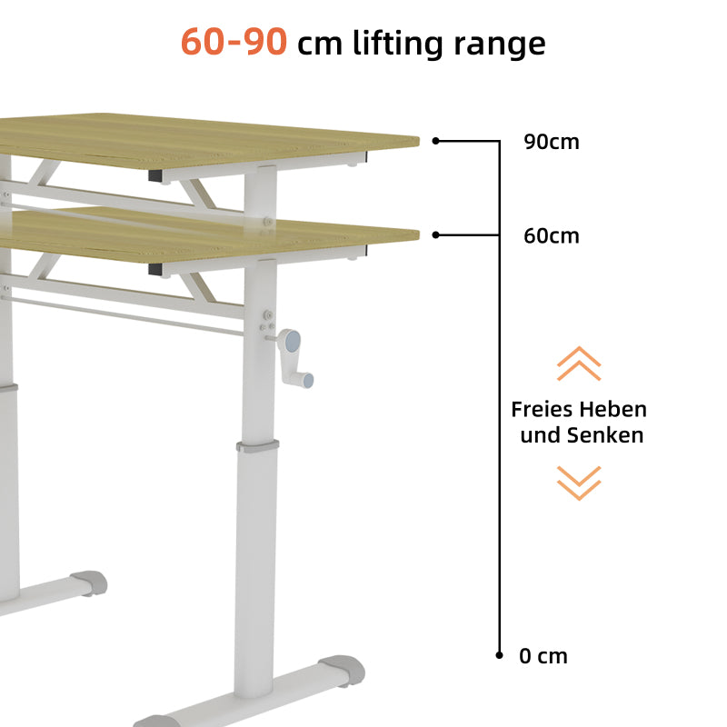 Verstelbaar Bureau – Zit- Sta Bureau – Werkplek Tafel – Studie Bureau – Compact Bureau – Handmatig Verstelbaar – Houten Blad 60x80 cm