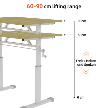 Verstelbaar Bureau – Zit- Sta Bureau – Werkplek Tafel – Studie Bureau – Compact Bureau – Handmatig Verstelbaar – Houten Blad 60x80 cm