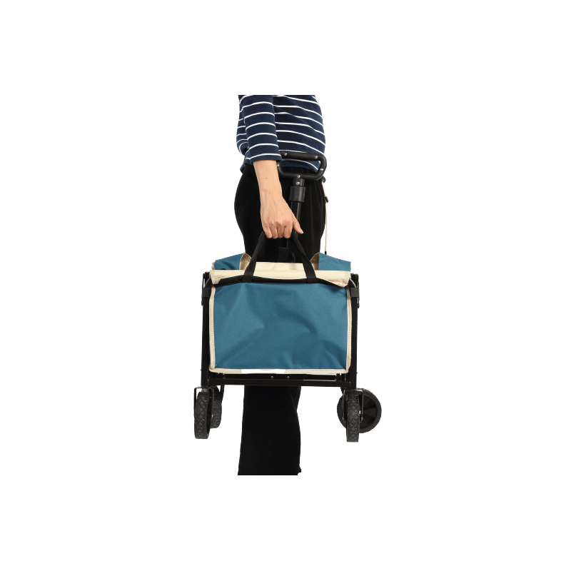 Bolderkar – Trolley – Boodschappentrolley – Opvouwbare Kar – Transportwagen – Lichtgewicht Staalframe – Waterafstotend 600D Oxford – Blauw - QUORE