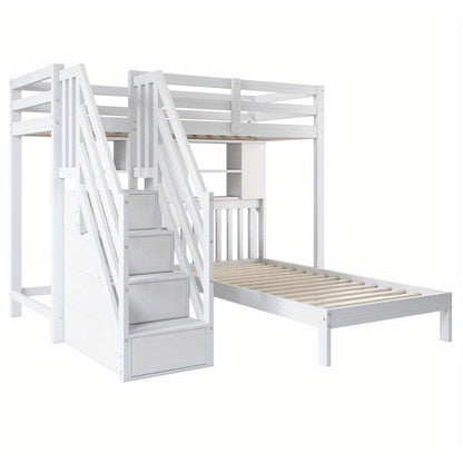 Stapelbed – Multifunctioneel Bed – Hoogslaper – Kinderbed – Tienerbed – Wit – Inclusief Bureau en Opbergruimte – 90x200 cm – Stevig Frame met Lattenbodem – Ruimtebesparend Design