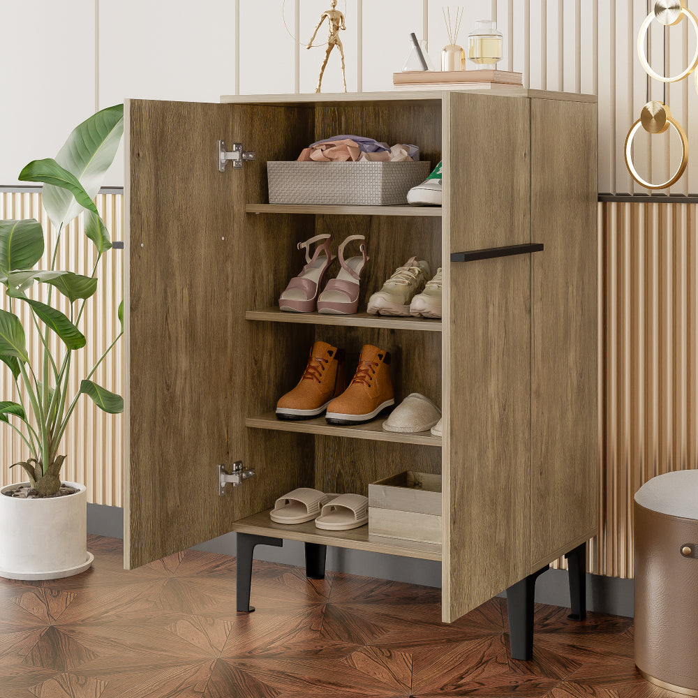 Schoenenkast – Schoenenrek – Schoenopberger – Schoenenschuif – Double Door Kast – Zwart Met Houtstructuur – Ruime Opbergruimte – Verstelbare Legplanken