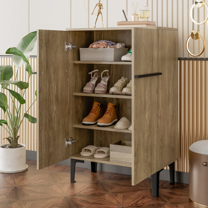 Schoenenkast – Schoenenrek – Schoenopberger – Schoenenschuif – Double Door Kast – Zwart Met Houtstructuur – Ruime Opbergruimte – Verstelbare Legplanken