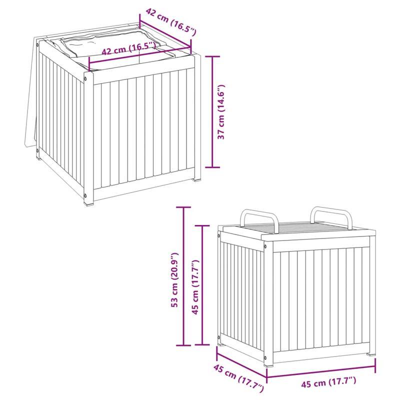 Buitenopslagdoos – Tuinbox – Opbergkist – Gereedschapskist – Kussenbox – Robuust Stalen Materiaal – Verstelbare Hoogte 45x45x45/53 cm