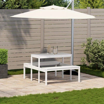 Solid Pine Wood White Modern Picnic Table with White Tabletop & Sturdy A-Frame Legs - Heavy-Duty Portable Design, Durable for Backyard,, Patio, Balcony - Easy Assembly, Low-Maintenance Furniture (110x134x75cm) - Contemporary