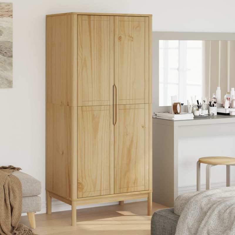 Vrijstaande Kledingkast – Garderobekast – Opbergkast – Kledingopberger – Houten Kast – Massief Grenenhout – Bruin Gewassen Afwerking – Compact 77x53x171 cm