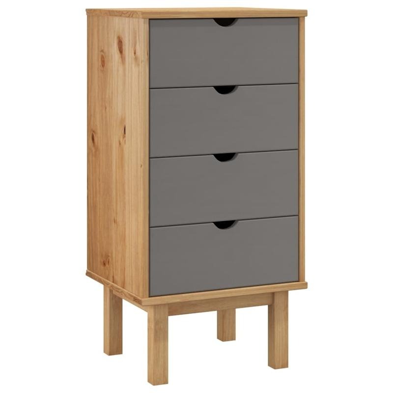 4-Drawer Lockable Storage Cabinet with Lockable Doors-Like Shelves (No Doors) - Heavy-Duty Pine Wood & Engineered Wood Modern Brown-Gray Tall Organizer, 45x39x90cm Freestanding Cabinet for Office, Bedroom, Living Room - Assem