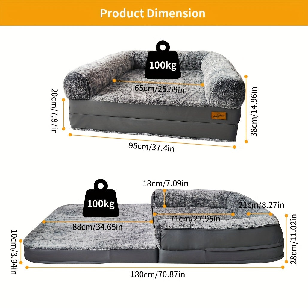 Groot Hondenbed – Orthopedisch Huisdierenbed – Napbed – Slaapmat – Rustplek – 180x95x28 cm – Wasbare Faux Fur – Opvouwbaar en Draagbaar