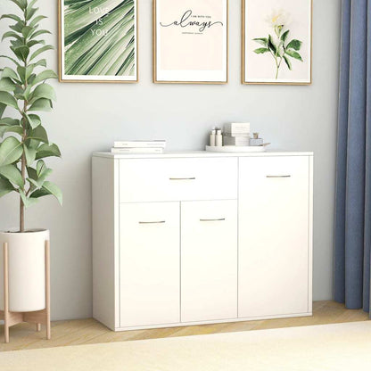 Dressoir – Kast – Opbergkast – Ladekast – Zijpaneelkastje – Wit – 88x30x70 cm – Massief Hout & Spaanplaat – Vloermontage