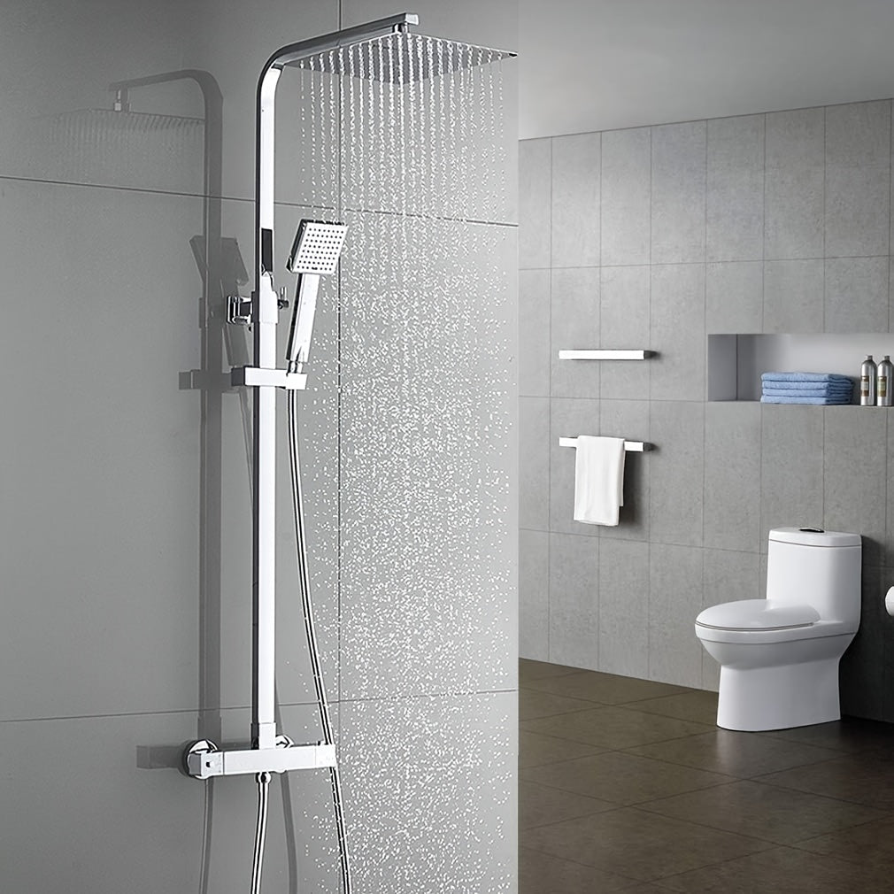 Thermostatische Douchekolom – Douchepaneel – Regendouche – Handdouche – Buitendouche – Zilverkleurig – Grote Regendouche 25,4 cm – Corrosiebestendige Afwerking