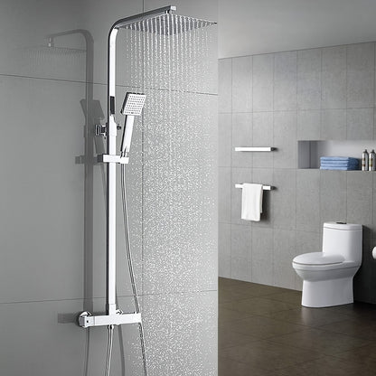 Thermostatische Douchekolom – Douchepaneel – Regendouche – Handdouche – Buitendouche – Zilverkleurig – Grote Regendouche 25,4 cm – Corrosiebestendige Afwerking
