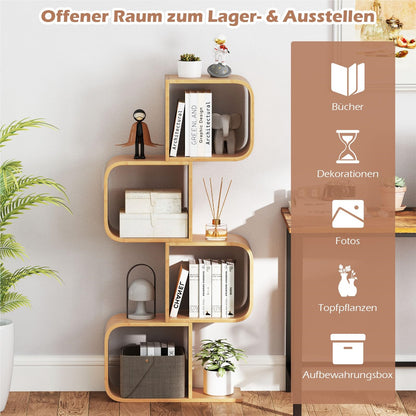S-Shaped Bookshelf, Bamboo Cube Shelf, Geometric Decorative Shelf for Living Room, Study, Office
