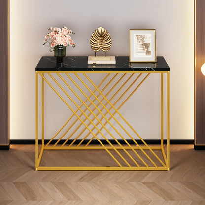 Sidetable – Consoletafel – Wandtafel – Haltafel – Dressoir – Zwart met Gouden Accenten – Hoogglans MDF – 99 cm Breed – Stevig en Eenvoudig te Monteren
