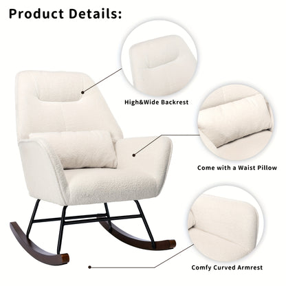 Schommelstoel – Relaxstoel – Wiegstoel – Schommelstoel met hoge rug – Witte Schommelstoel – Ergonomisch Design – Linnenmix Bekleding