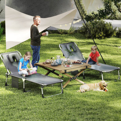 Ligstoel – Relaxstoel – Tuinstoel – Inklapbare Stoel – Ligbed – Stevig Kunststof Frame – Handmatig Verstelbare Rugleuning – Compact Opvouwbaar – Comfortabel Hoofdkussen – Lichtgrijs