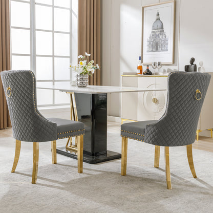 Eetkamerstoelen – Stoelen – Dining Chairs – Dinerstoelen – Moderne Stoelen – Set Van 2 Grijs – Fluwelen Bekleding – Gouden Roestvrijstalen Poten – Ergonomische Rugleuning – Comfortabele Zittingen