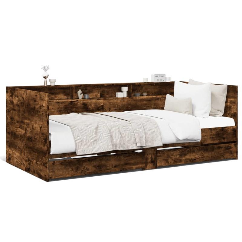 Slaapbank – Bank – Daybed – Logeerbed – Sofa Cama – Met Opberglades – Massief Hardhout – Ruimtebesparend 75x190 cm – Donker Eiken Afwerking