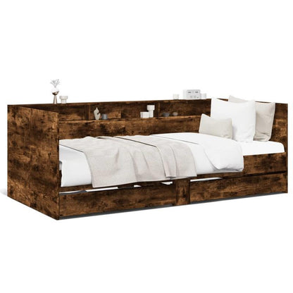 Slaapbank – Bank – Daybed – Logeerbed – Sofa Cama – Met Opberglades – Massief Hardhout – Ruimtebesparend 75x190 cm – Donker Eiken Afwerking