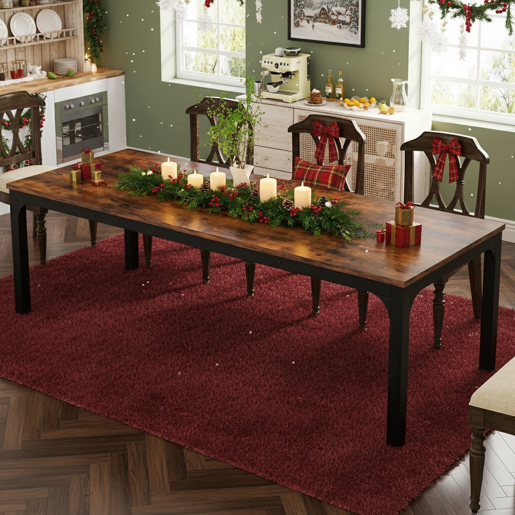 Extra Lange Eettafel – Grote Tafel – Keukentafel – Eetkamertafel – Landelijke Tafel – Geschikt Voor 6-8 Personen – Stevig Engineered Hout – Ruimtebesparend Design